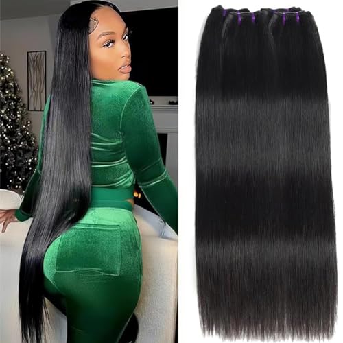 16A Straight Bundles Human Hair 100% Unprocessed Brazilian Virgin Remy Hair Straight 4 Bundles Human Hair Remy Hair Extensions Double Weft Natural Black