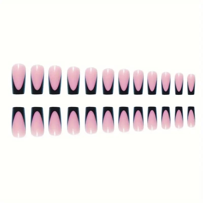 NHIXK 60Pcs Black French Tip Press on Nails & Press on Toenails Set, Square Press on Nails Medium Fake Nails Black French Press on Toenails Full Cover Stick on Press ons for Women