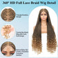 Olymei 360° Hd Full Lace Braided Wigs for Women Triangle Knotless Braided Wigs with Curly End with Baby Hair Box Braid Wig Premium Synthetic Braid Lace Front Wig Light Brown 36"