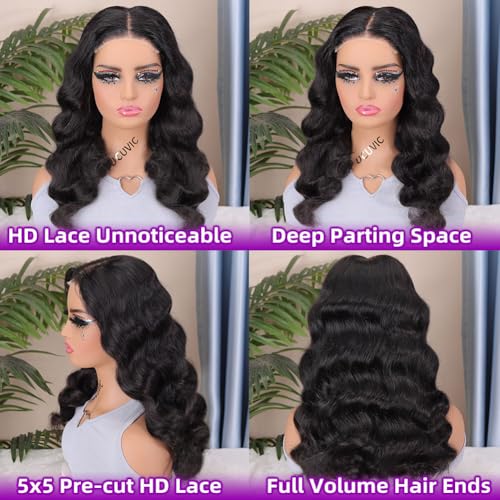 UCUVIC Wear And Go Glueless Wigs Human Hair Pre Plucked Pre Cut Curly 5x5 Body Wave Bob Wig Human Hair Lace Front Closure Wigs For Black Women 200 Density Curly Wig Glueless Wear And Go Black 18 Inch