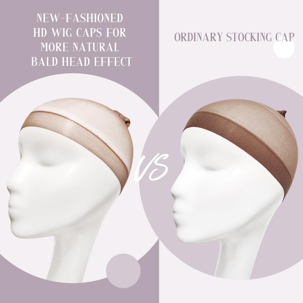 MYKURS HD Wig Cap for Women Lace Front, Transparent Bald Cap for Wigs, Dark Brown 24 PCS