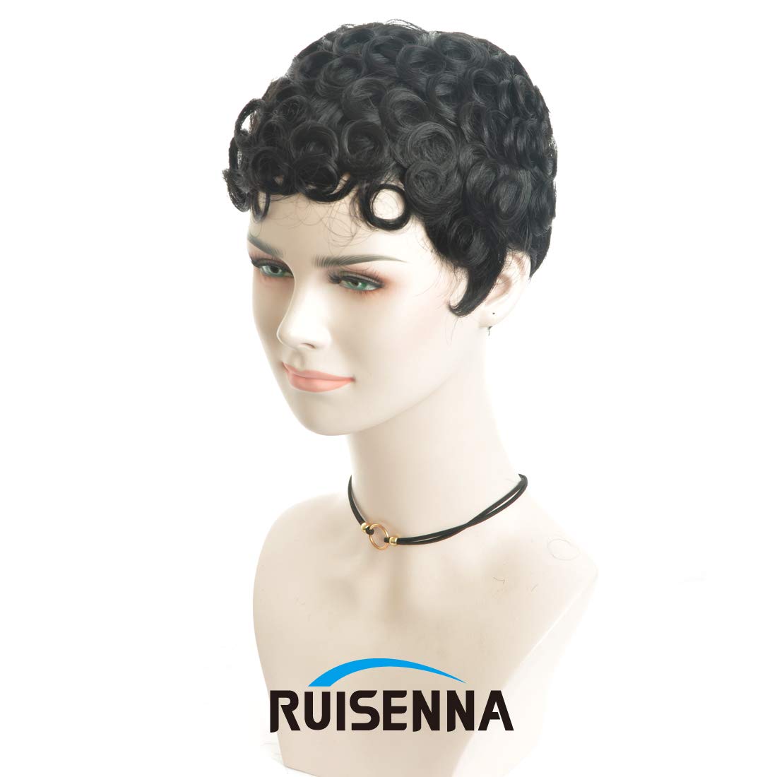 RUISENNA Short Human Hair Wigs Curly Pixie Cut Wigs for Women Glueless Remy Brazilian hair Wig Short Black Curly Wigs