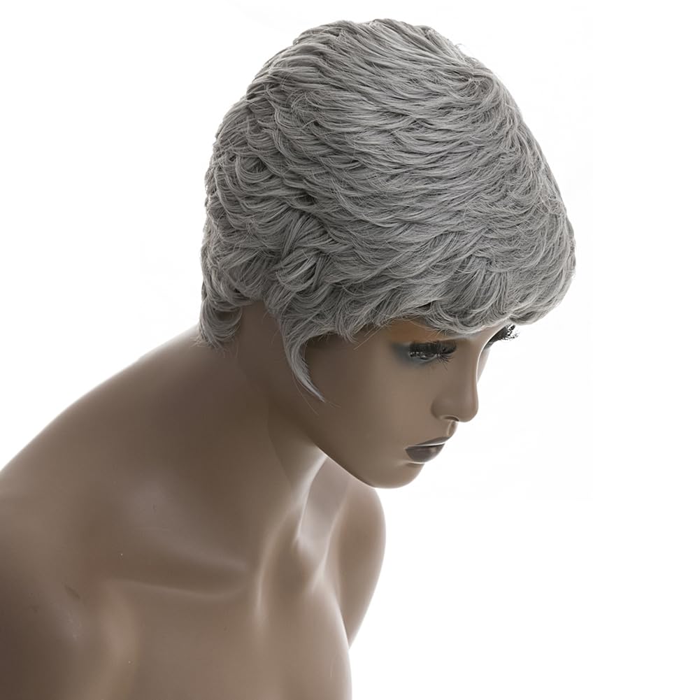 BingSing Short Grey Wigs for Back Women Pixie Cut Wigs Short Wigs for Black Women Short Grey Pixie Curly Hair Wig