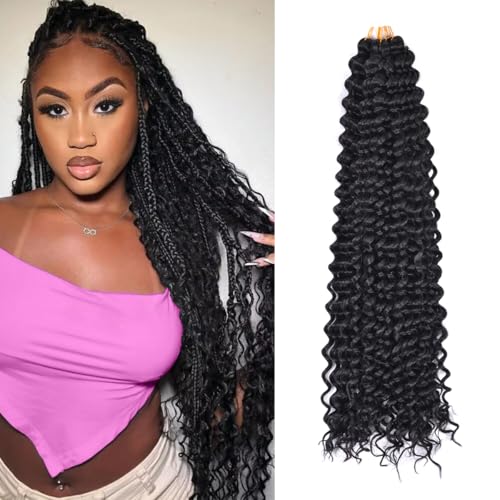 Curly Braiding Hair #1B Natural Black 2PCS 24Inch Ocean Wave Crochet Hair for Black Women Curly Crochet Hair for Boho Braids(24inch,2pack)