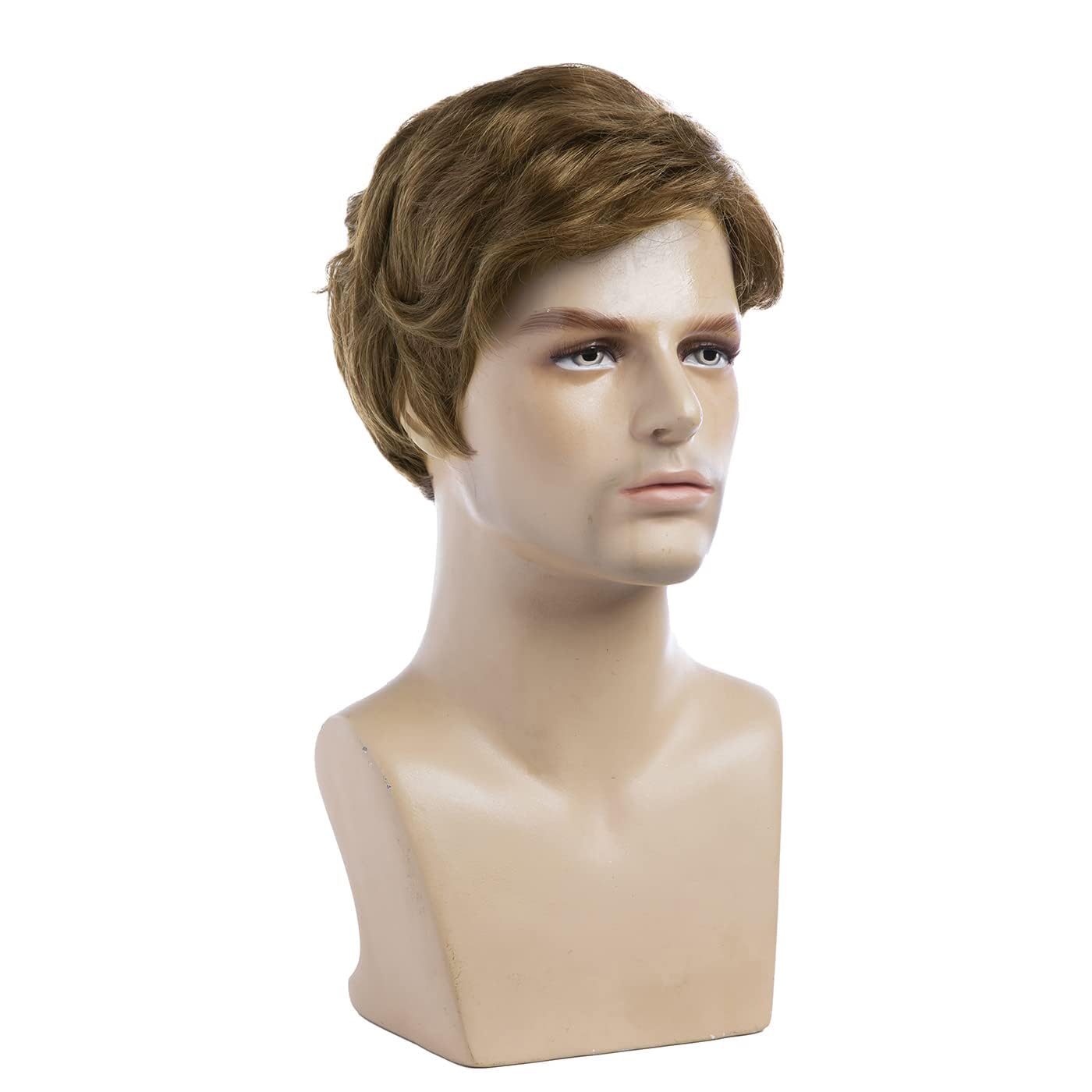 Baruisi Mens Wigs Short Light Brown Wig Synthetic Heat Resistant Natural Halloween Cosplay Hair for Male
