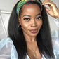Aminow Kinky Straight Headband Wig, Soft & Natural as Human Hair, Glueless Headband Wigs for Black Women, Long Black Italian Yaki Synthetic Half Wig (1B Natural Black, 16 Inch)
