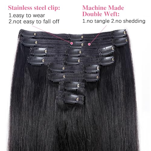 Clip in Hair Extensions Real Human Hair Clip ins Remy Human Hair Clip in Extensions Black Women 14 Inch Invisible Natural Straight Seamless Clip on Hair Extensions 8 pieces with 18 Clips 120g