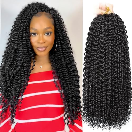 Passion Twist Hair 18 Inch 8 Packs Water Wave Crochet Hair For Black Women Passion Twists Braiding Hair Long Bohemian Spring Twist Hair Crochet Braids Synthetic Hair Extension (18inch, 1B)