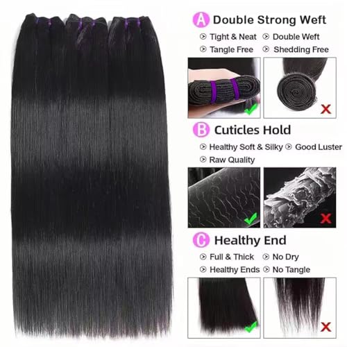 16A Straight Bundles Human Hair 100% Unprocessed Brazilian Virgin Remy Hair Straight 4 Bundles Human Hair Remy Hair Extensions Double Weft Natural Black