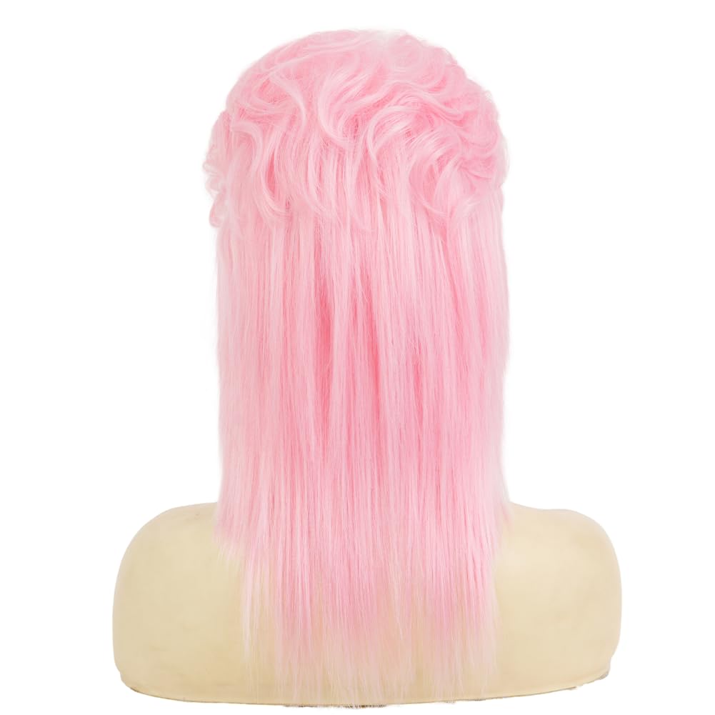 Swiking Pink Mullet Wigs for Women 70s 80s Rocker Shoulder Length Hair Shaggy Layered Fluffy Wig Cosplay Halloween Costume Replacement Wigs(Pink