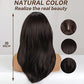 OUFEI 20 Inches Long Straight Dark Brown Layered Synthetic Hair Wigs with Bangs for Women Daily Party Use…