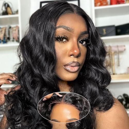 UCUVIC Wear And Go Glueless Wigs Human Hair Pre Plucked Pre Cut 5x5 Body Wave Curly Bob Wig Human Hair Lace Front Closure Wigs For Black Women 200 Density Curly Wig Glueless Wear And Go Black 16 Inch