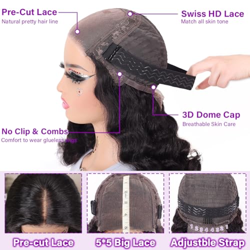 UCUVIC Wear And Go Glueless Wigs Human Hair Pre Plucked Pre Cut Curly 5x5 Body Wave Bob Wig Human Hair Lace Front Closure Wigs For Black Women 200 Density Curly Wig Glueless Wear And Go Black 18 Inch