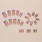 Medium Press on Nails Square Shape Fake Nails with Rainbow Dot Designs Ombre Nails Sweet Summer Glue on Nails Glossy Gradient Acrylic Nails Full Cover Reusable Stylish Stick on Nails for Women 24PCS