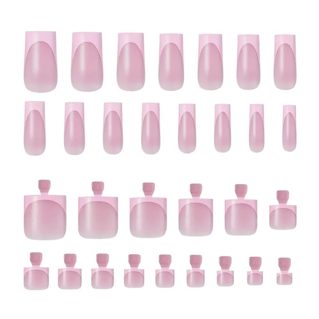 NHIXK 60 Pcs Pink French Tip Press on Nails Square & Press on Toenails Set, Medium Fake Nails Short Square Press on Toe Nails Summer False Nails Full Cover Stick on Toenails for Women