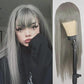 Kaneles Grey Long Wig With Bangs Straight Gray Wig Synthetic Natural Heat Resistant Fiber Hair Daily Cosplay Wig for Women Hair Wig