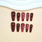 Medium Press on Nails Coffin Fake Nails with Designs Ballet Acrylic Nails Press on Glossy Rose Red Totem Gothic Style Gel False Nail Kits Reusable Stick on Nails for Women Manicure Decorations 24PCS