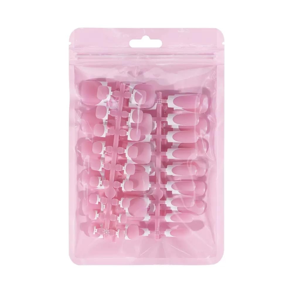 NHIXK 60Pcs White French Tip Press on Nails & Press on Toenails Set, Square Press on Nails Medium Fake Nails French False Toenails Full Cover Stick on Nails for Women Manicure Kit