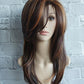 wigbuy Long Layered Shoulder Length Brown with Camel color Highlight wig Synthetic Hair Fiber Highlight Multicolor Wigs for White Women