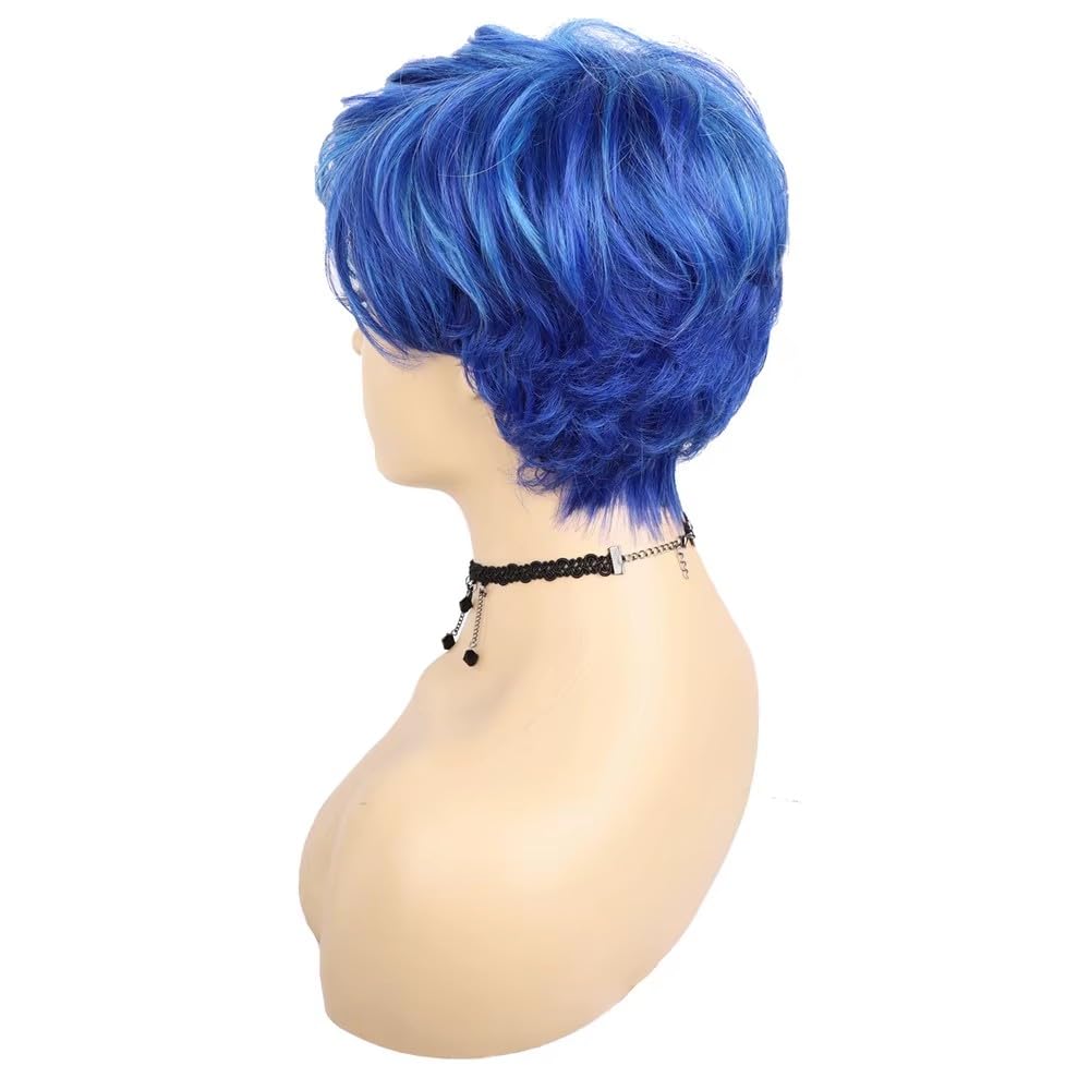 FCHW Short Pixie Cut Hair Wig Short Hairstyles Synthetic Wigs For Women Wave Blue Wigs Heat Resistant Hairpieces Women's Wig