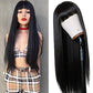 TIMANZO Long Straight Remy Hair Wigs Natural Black Heat Resistant Fiber Hair Full Machine Wig with Bangs Cosplay Party Wig For Fashion Women(24 Inches Natural Black Hair)
