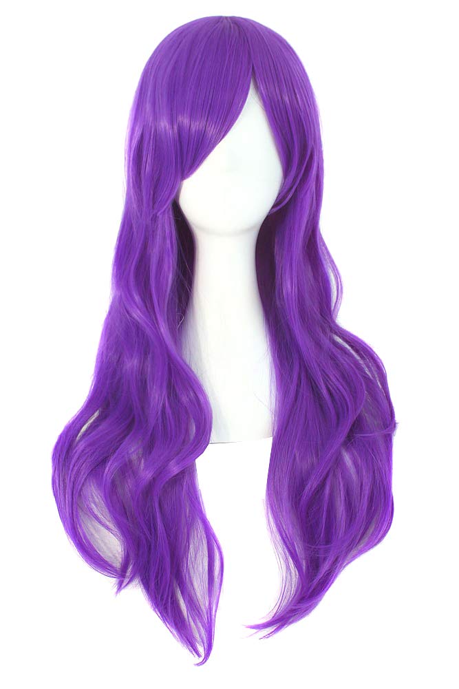 MapofBeauty 28 Inch Long Curly Hair Costume Cosplay Wig, Bright Purple