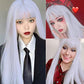 Rosa Star Long Straight Hair Wigs with Flat Bangs Silver Gray Synthetic Wig for Women 26 Inches(88/89#)