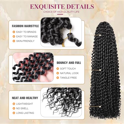 Passion Twist Hair 18 Inch 8 Packs Water Wave Crochet Hair For Black Women Passion Twists Braiding Hair Long Bohemian Spring Twist Hair Crochet Braids Synthetic Hair Extension (18inch, 1B)
