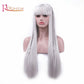 Rosa Star Long Straight Hair Wigs with Flat Bangs Silver Gray Synthetic Wig for Women 26 Inches(88/89#)