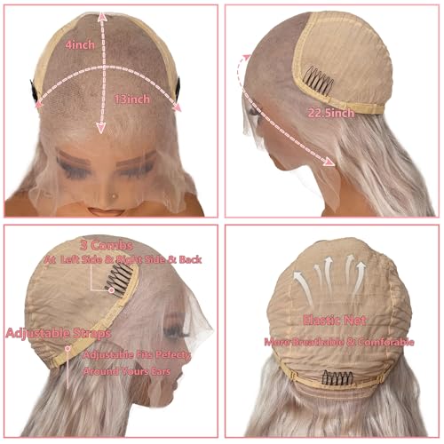 13x6 Body Wave Lace Front Wig Human Hair 180% Density Silver Grey Lace Front Wigs Human Hair with Baby Hair Pre Plucked Mini Knots HD Invisible Lace Frontal Glueless Wigs 32 Inch