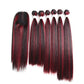 X-TRESS Ombre Burgundy Color Straight Synthetic Bundles with Free Part Closure Hand Tied Balayage Weft Weave Soft Swiss Lace Hair Extension Heat Resistant