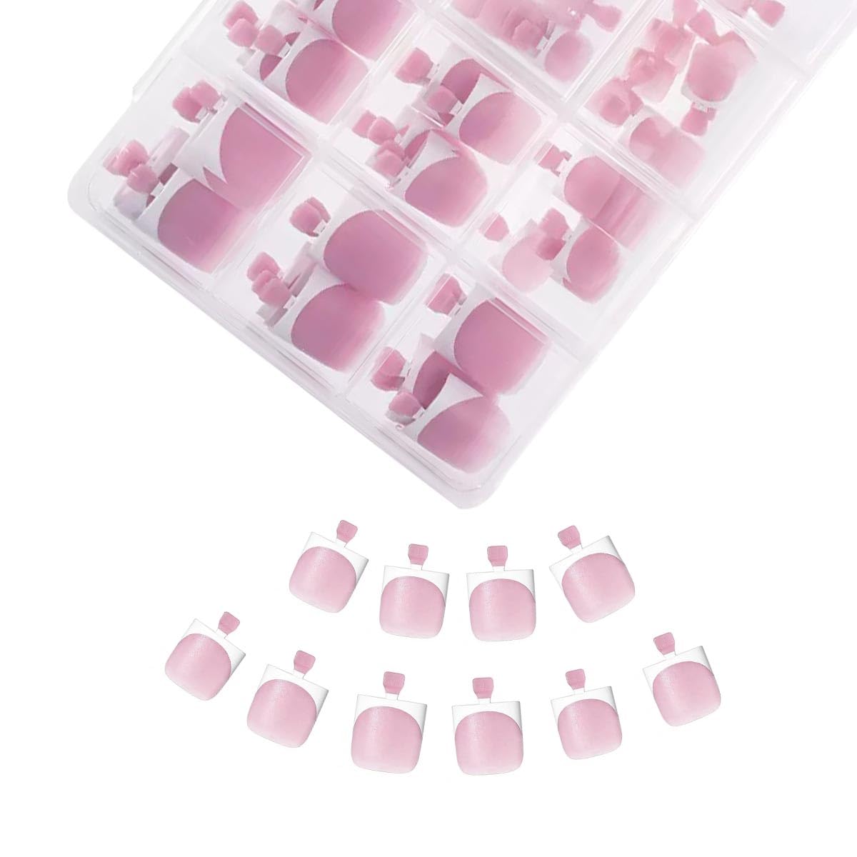150Pcs White French Tip Press On Toenails Square Medium Fake Toenails Matte Pink Press on Toe Nails for Woman Summer Nail Kits -15 Sizes