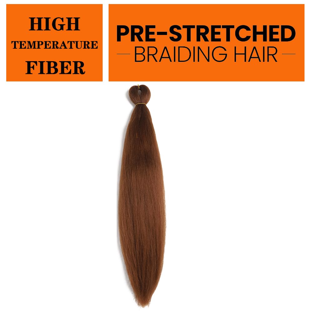 Pre Stretched Braiding Hair 26 Inch Ombre Red Kanekalon Braiding Hair Extensions Hot Water Setting Crochet Box Braids Hair (26 Inch (Pack of 1), Dark Brown)
