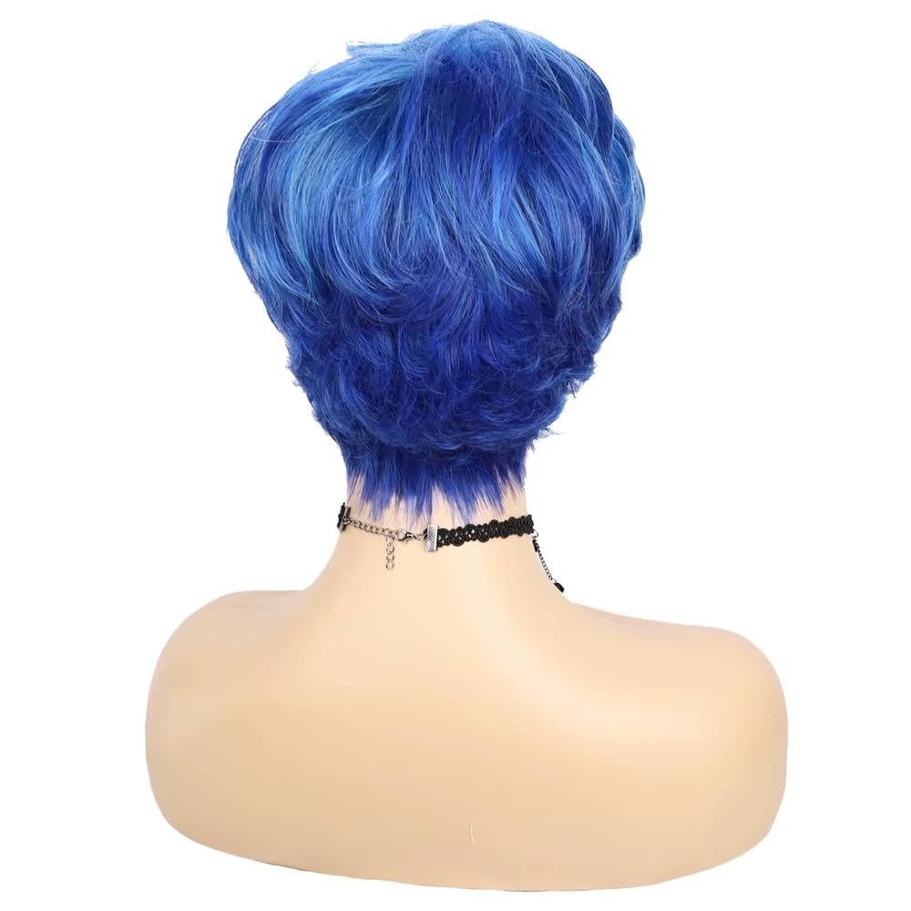 FCHW Short Pixie Cut Hair Wig Short Hairstyles Synthetic Wigs For Women Wave Blue Wigs Heat Resistant Hairpieces Women's Wig