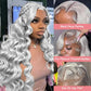 Munx Glueless Wig Human Hair, 13x6 HD Lace Front Straight Wigs for Black Women Silvery Grey Colored Pre-Bleached Invisible Knots Frontal Wig 36in Thick 180% Density Real Human Hair Wigs