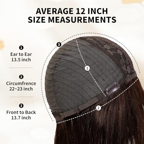 KKU 12 Inch Ombre Brown Wigs Human Hair for Women, Remy Human Hair Wigs, Human Hair Wigs with Bangs