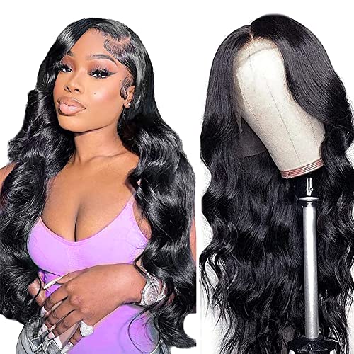 Yamikk 26 Inch 13x5 Body Wave Lace Front Wigs Human Hair For Black Women 180% Density HD Lace Front Human Hair Wigs Pre Plucked Natural Hairline Brazilian Lace Frontal Wigs With Baby Hair