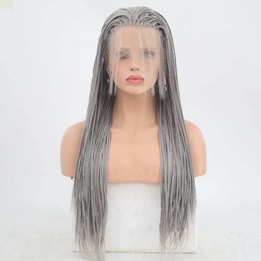 liuzz Silver Grey Braided Wigs Synthetic Lace Front Wig Part Braided Box Braids Wig With Baby Hair Wigs for Black Women-26inches