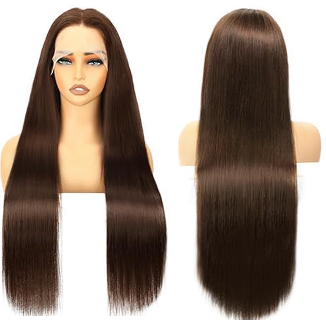 DJFG 36 Inch Chocolate Brown Lace Front Wig Brown Lace Front Wigs Human Hair Pre Plucked 200 Density 13x6 HD Frontal Straight Brown Wig Human Hair Glueless