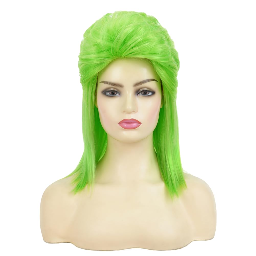 Swiking Lime Green Mullet Wigs for Women 80s Hair Natural Layered Shoulder Length Straight Rocker Cosplay Costume Wigs
