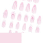 24 Pcs White French Tip Press on Nails Almond Medium Fake Nails with Glue Cute Pink False Nails with 3D Flower Bow Design Handmade Nails Glossy Holiday Glue on Nails Reusable Stick on Nails for Women