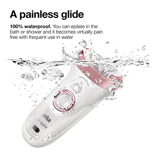 Braun Epilator Silk-épil 9 9-720, Hair Removal Device, Epilator for Women, Wet/Dry, Waterproof, 3-in-1 Epilate, Shave, or Trim, Salon-Like Smooth Skin, Womens Shaver & Trimmer, Cordless, Rechargeable