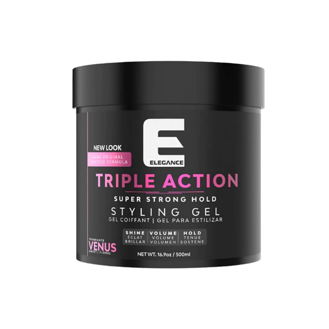 E Elegance Venus Fragrance Triple Action Hair Gel for Men And Women - Super Strong Hold, Extreme Volume, And Long Lasting Shine - Flake Free And Refreshing Fragrance - All Hair Types, 16.9 oz