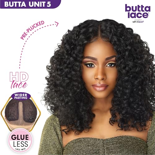 Sensationnel Butta lace front wigs - butta unit 5 glueless extra wide 5 inch deep part synthetic wig preplucked hairline hd lace with babyhair - Butta unit 5 (1B OFFBLACK)