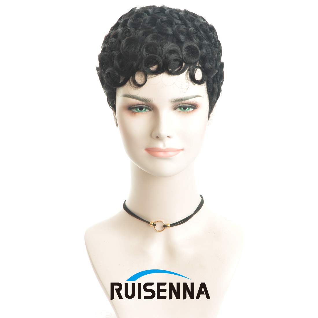 RUISENNA Short Human Hair Wigs Curly Pixie Cut Wigs for Women Glueless Remy Brazilian hair Wig Short Black Curly Wigs