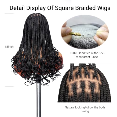 SUPERNOVA Knotless Braided Wigs With Curly End Synthetic Hair 13x7 Lace Front Box Braids Wig For Black Women Half Back Double Lace Square Braided Wig With Baby Hair 18 Inch