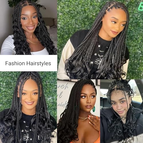 SUPERNOVA Knotless Braided Wigs With Curly End Synthetic Hair 13x7 Lace Front Box Braids Wig For Black Women Half Back Double Lace Square Braided Wig With Baby Hair 18 Inch