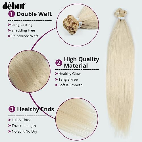 DÉBUT Long Straight Blonde Hair 6 Bundles 26 28 30 Inches High Temperature Fiber 300g for Full Head Synthetic Hair Weave 613 Color