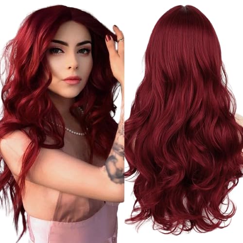 Wine Wig Long Curly Hd Lace Front Wigs Human Hair,Deep Wave Wig for White Women Hd Lace Closure Wigs Cosplay Wig