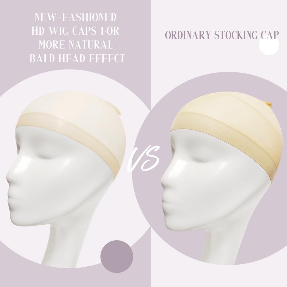 MYKURS HD Wig Cap for Women, Transparent Bald Cap for Lace Front Wigs, Beige 24 PCS
